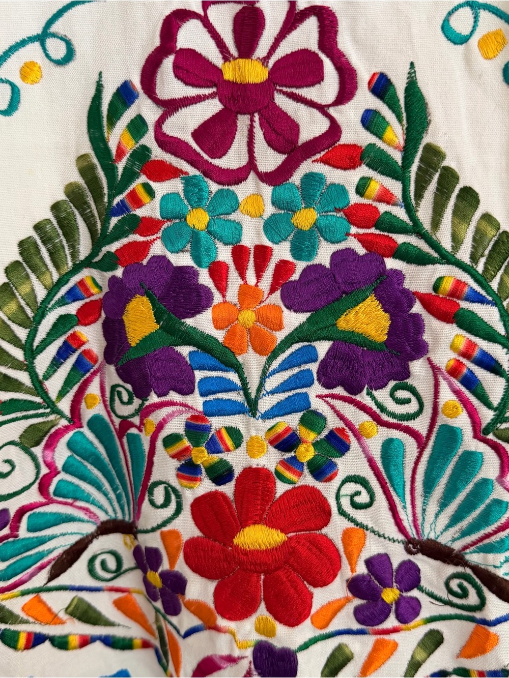 Vintage Embroidered Mexican Dress White Floral Embroidered Tie Back Boho - Picture 4 of 4